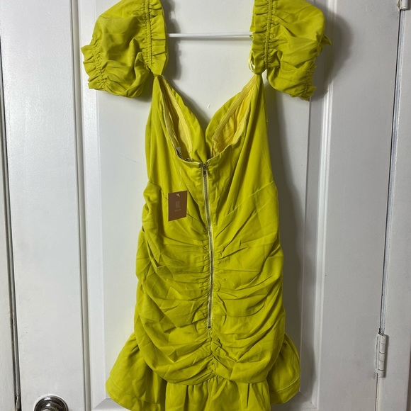 MISSLOLA | Chartreuse Ruffled Mini Dress - Picture 4 of 6